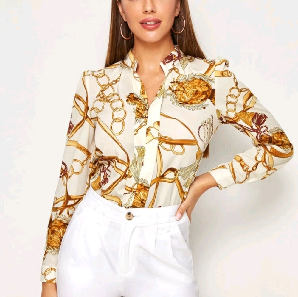 Chain print long sleeve blouse